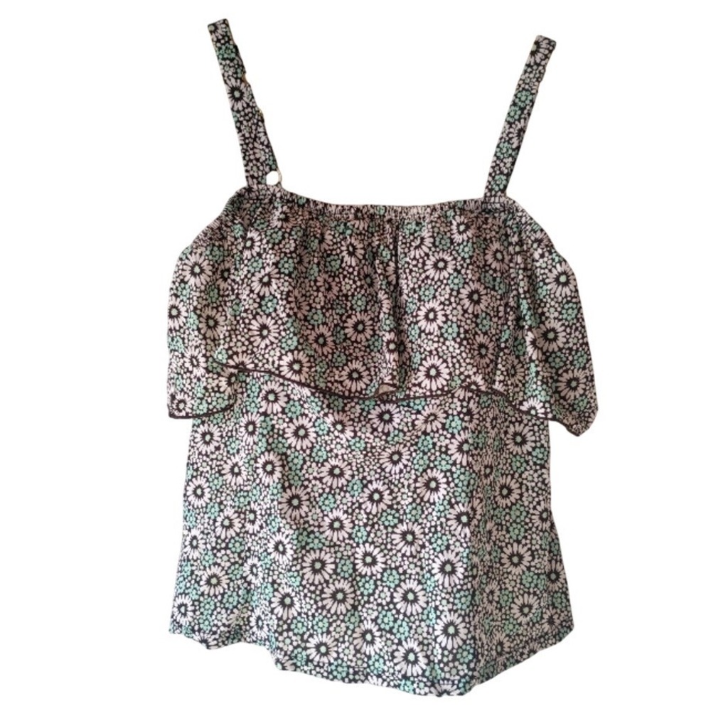 Fit 4 U Tankini Swim‎ Top Womens 18W Black Mint Floral Ruffle